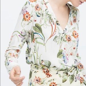 ZARA WOMAN Botanical Print Blouse.